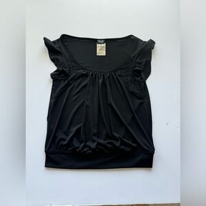 Rare Vtg Y2K Dolce & Gabbana Black Lace Trim Flutter Sleeve Knit Top Women's S